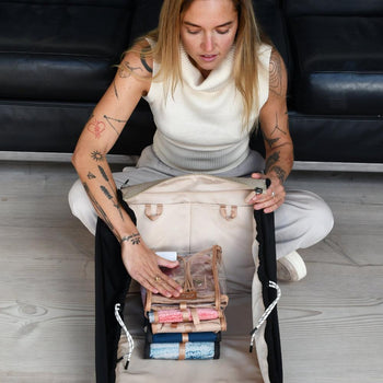 JacaPod Backpack x2 pods, mat & muslin sesame (L) - PacaPod