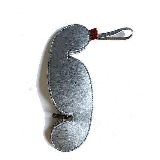 Fully unzipped silver minipod on a white background