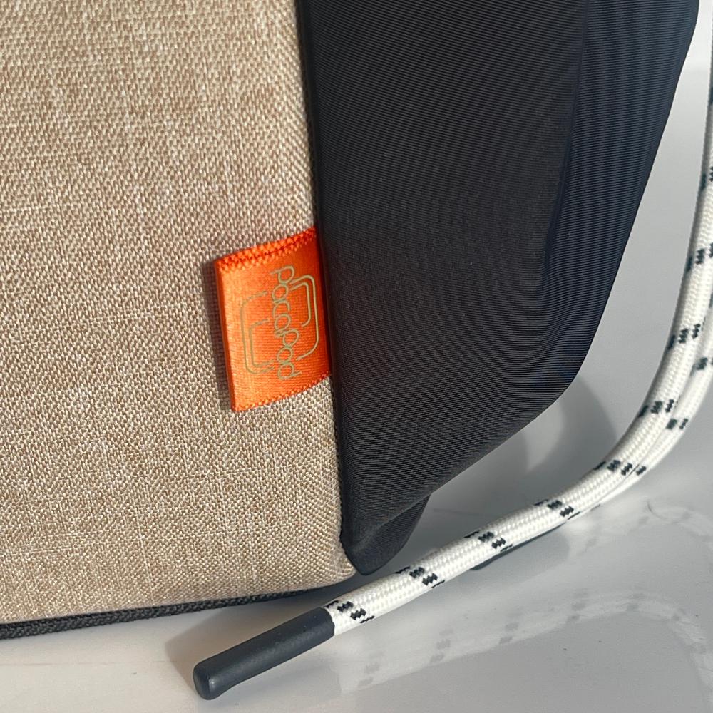 sesame detail of pacapod label and fabric