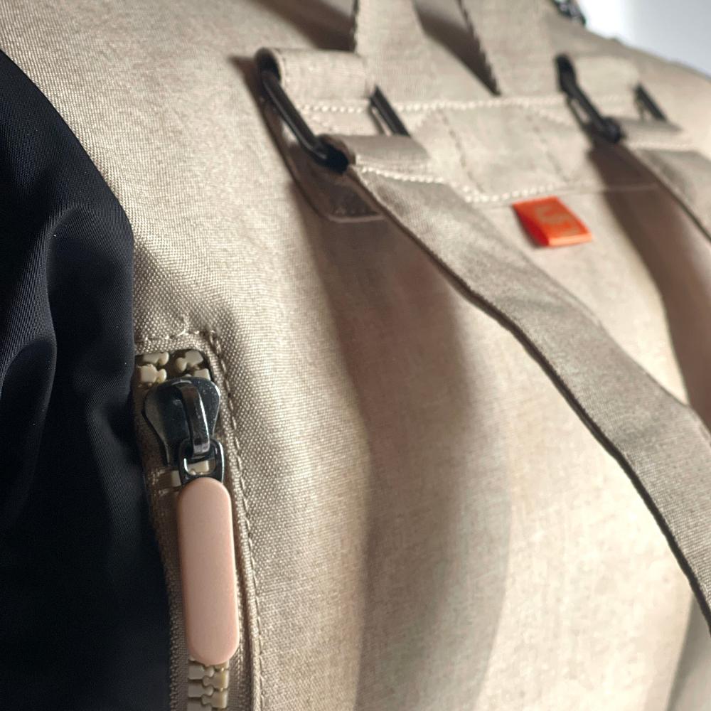 detail of backpack straps on the backpack