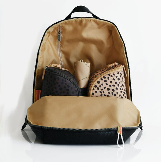 inner view of baby changing bag with two changer and feeder pods