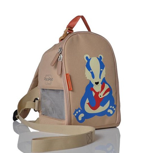 Front of the zipped up toddler pod with badger carton image 