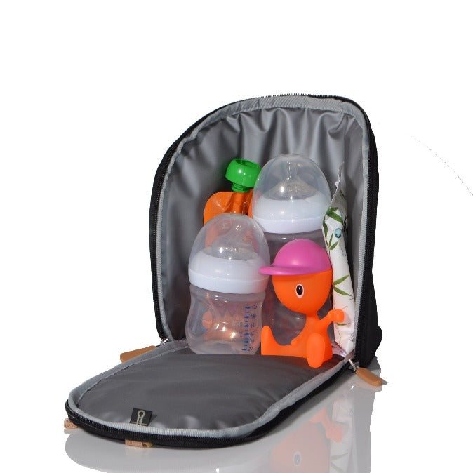 Open feeder pod image filled with bottles and toddler items as packing suggestion 
