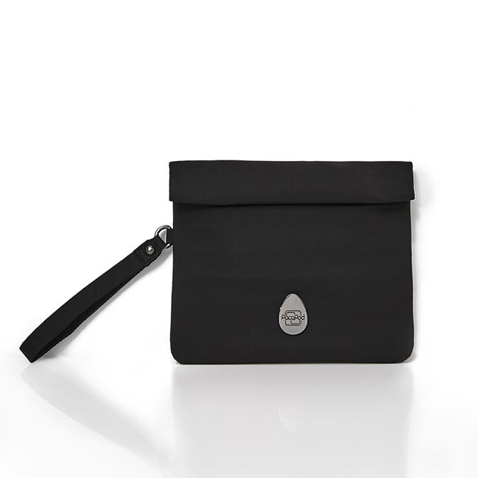 Folded Pacadry bag in black with white background
