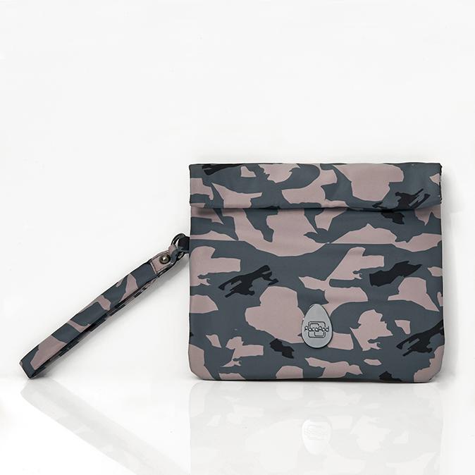 Folded Pacadry bag in camo with white background