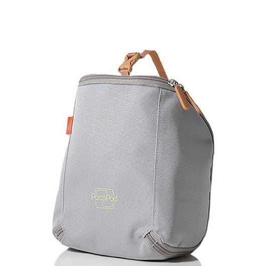 Zipped up grey changer pod with PacaPod logo on the front