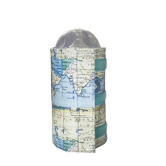 Map print thermal bottle wrap around an baby bottle