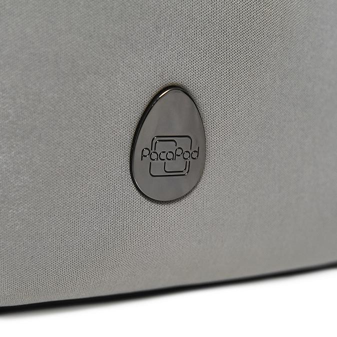 Detail close up of the PacaPod metal egg branding 